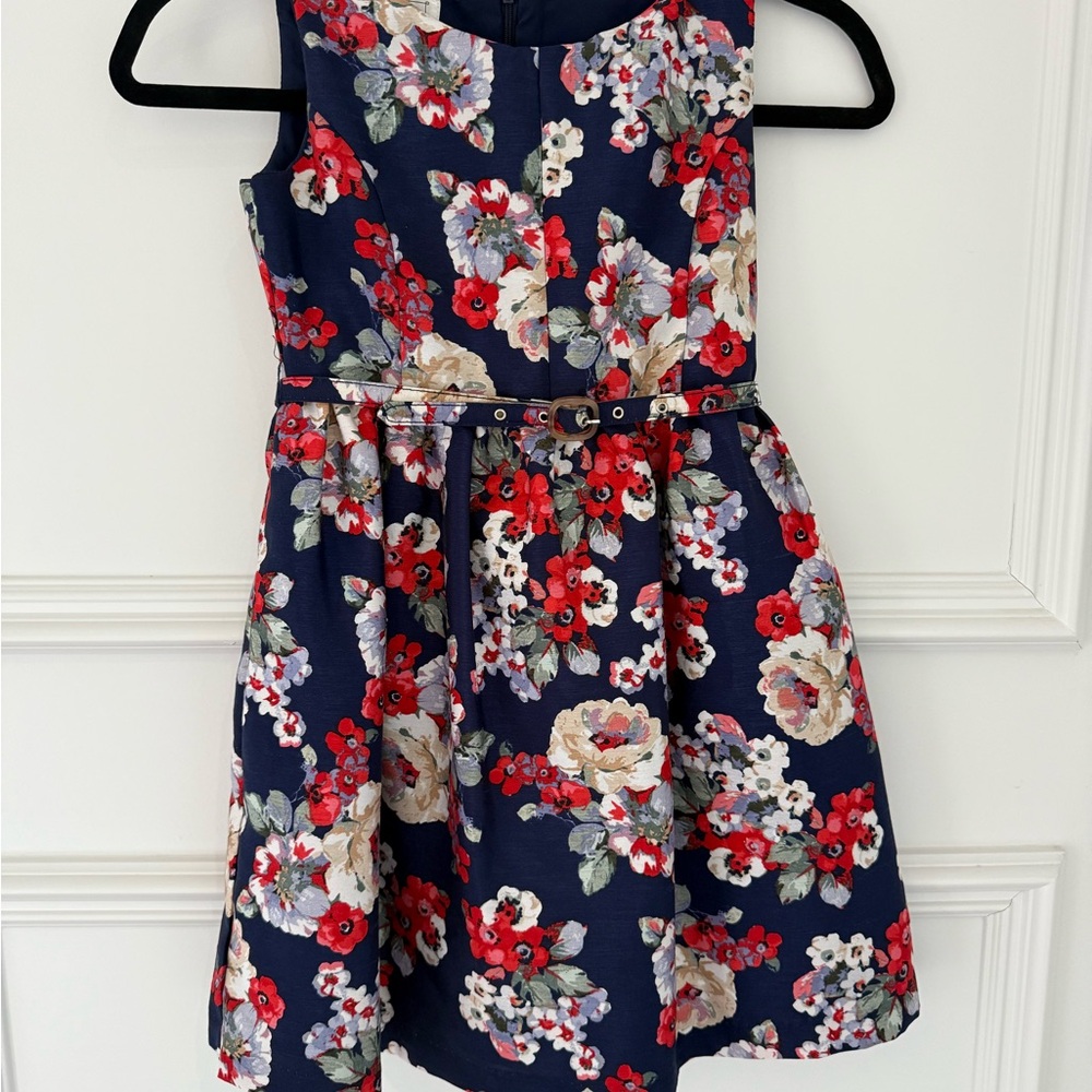 Floral Kids Dress - Navy and Red